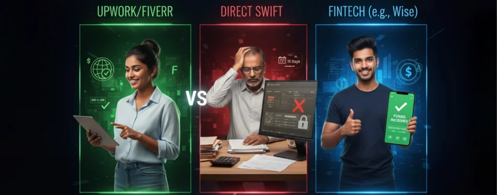 Payment platforms for freelancer Upwork, Fiverr, Direct SWIFT