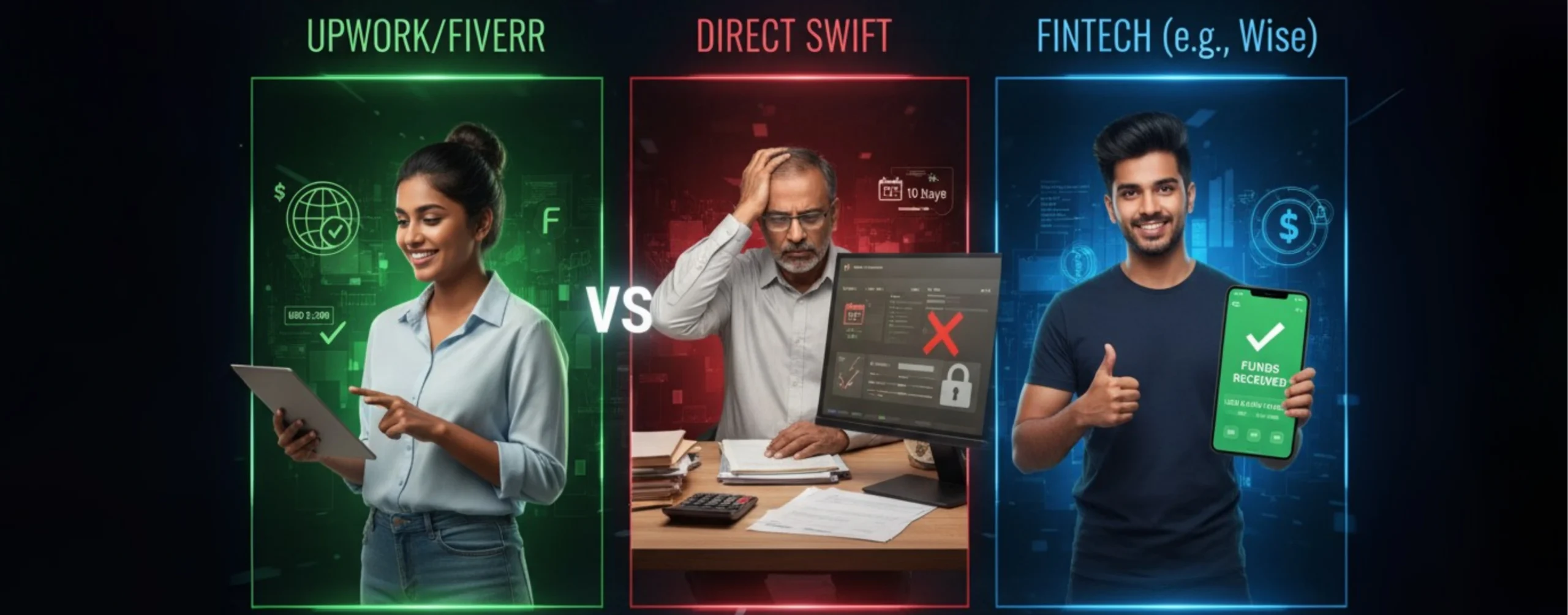 Payment platforms for freelancer Upwork, Fiverr, Direct SWIFT